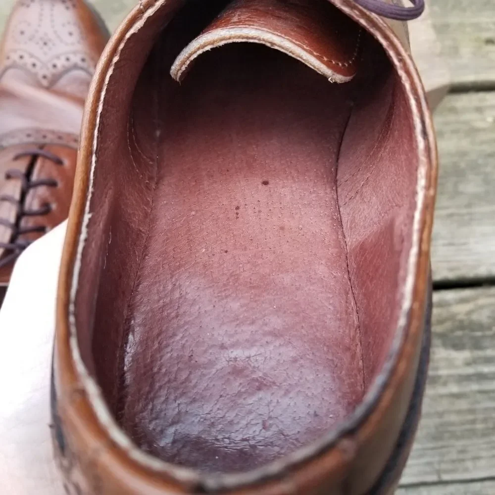 Vintage 70s Brown Leather Wingtip Brogue Vibram Sole Lace-up‎ Derby Oxfords 8